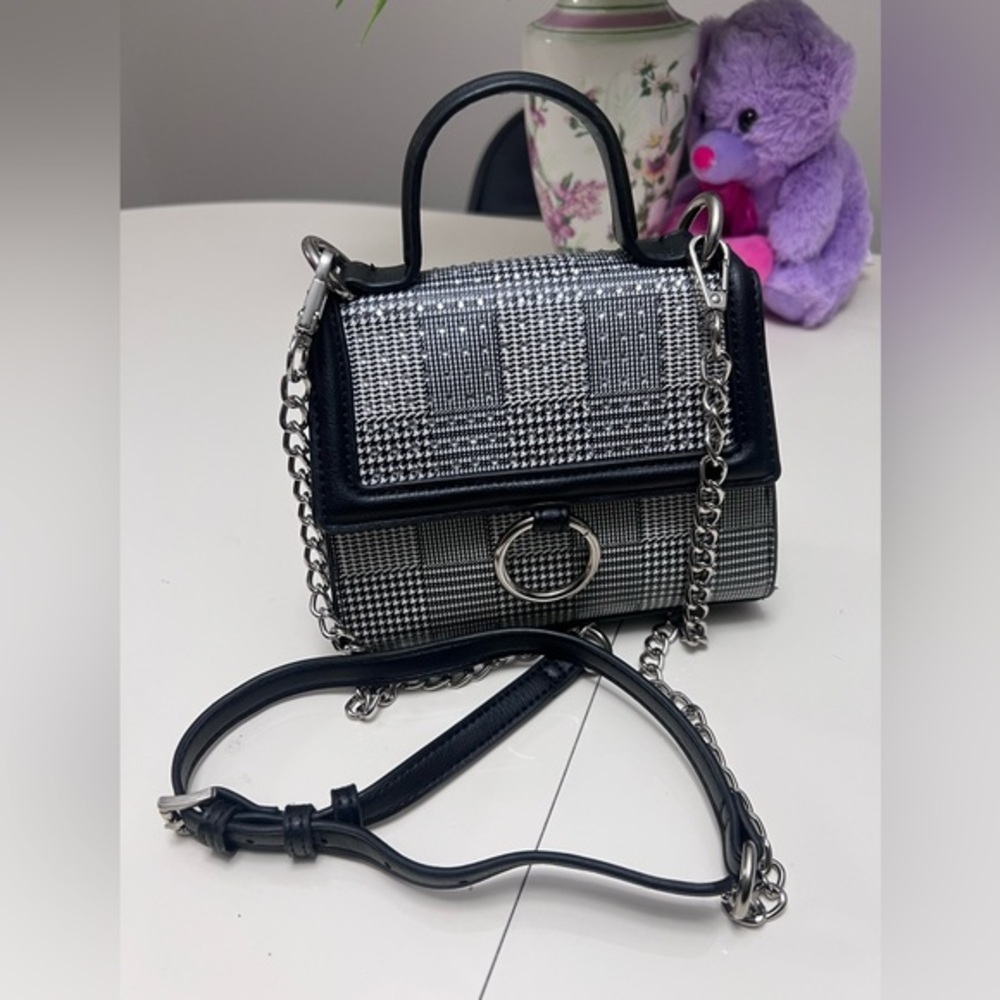Madden NYC  Black and White Crossbody Bag with Chain Accent